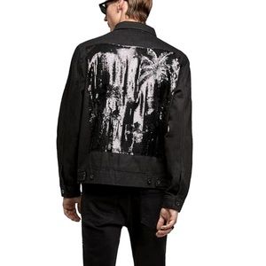 Zara Black Denim Jacket Sequin Palm Design S